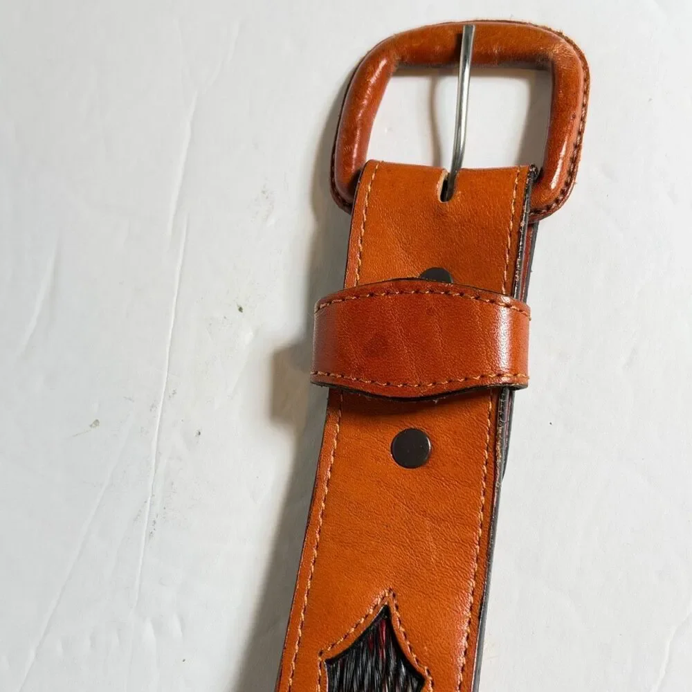 Vintage Tony Lama Horsehair Belt Sz 36 Brown Leather Western Handcrafted Mexico